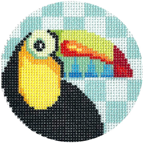 Round - Toucan on Blue Checkered
