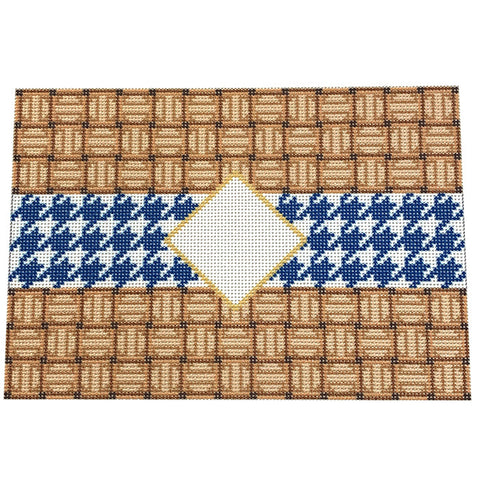 Clutch - Wicker with Navy Houndstooth Ribbon