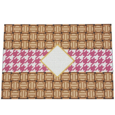Clutch - Wicker with Pink Houndstooth Ribbon
