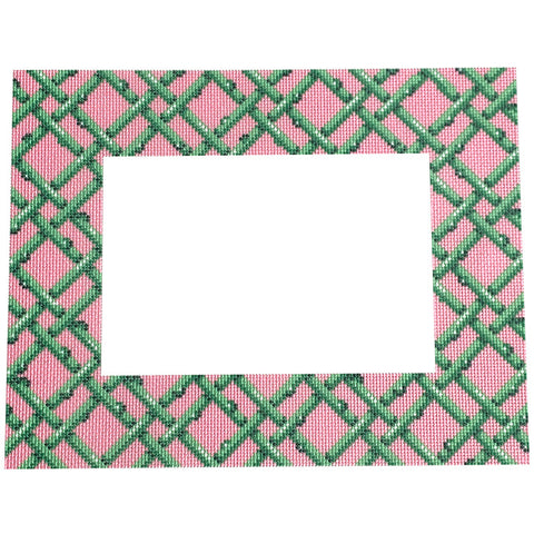 Frame -  Woven Green Bamboo on Pink