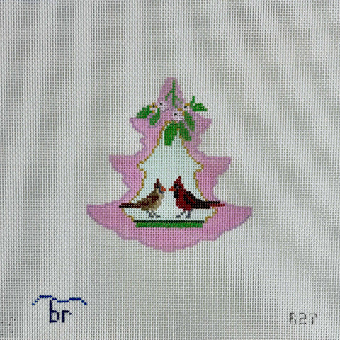 Oval - Tree, pink - Cardinal Pair under Mistletoe