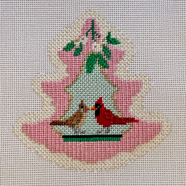 Oval - Tree, pink - Cardinal Pair under Mistletoe