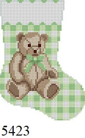 Mini Stocking - Gingham Teddy, Green