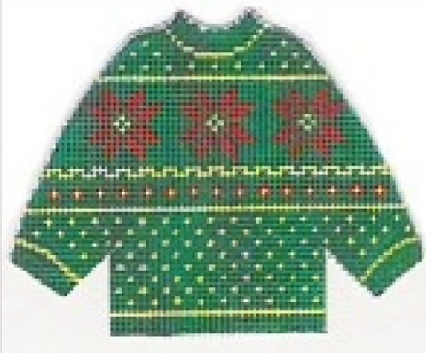 Sweater: Green Poinsettia