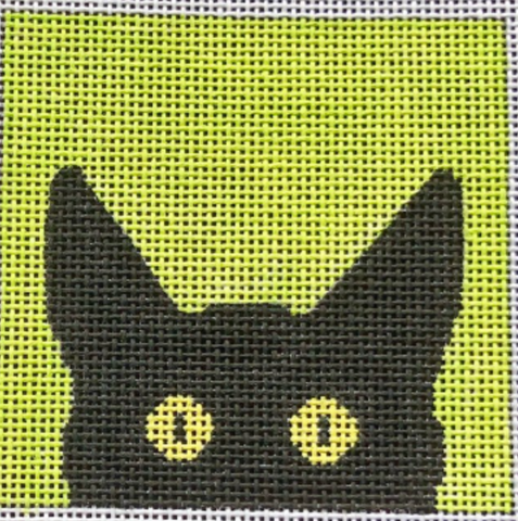 Cats: Peeky Kitty - 3" Square, lime background