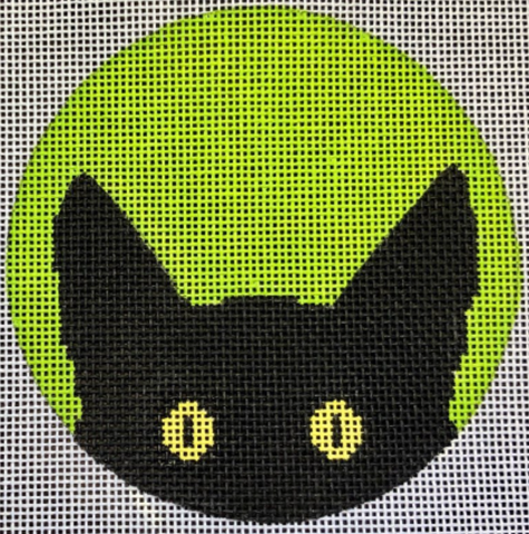 Cats: Peeky Kitty - 4" round ornament Lime Bkgrnd