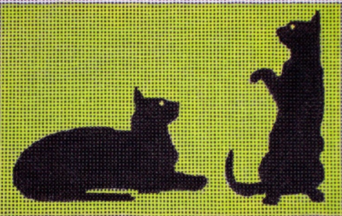 Cats: 2 Black Cats/Green Background