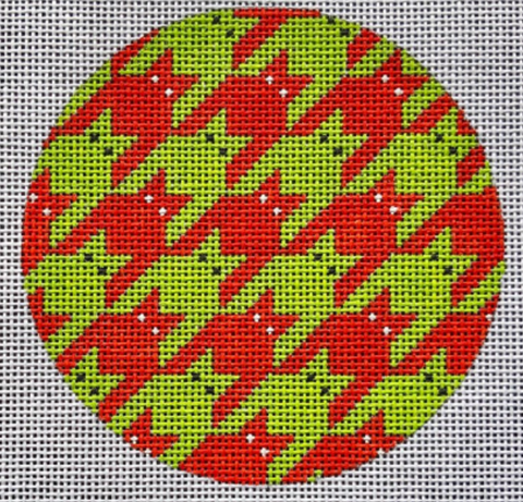 Cats: Houndstooth Kitty Round Orn - red & green