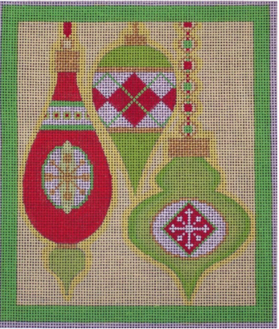 Christmas: Merry & Bright Series - 3 Ornamentss Argyle - Red/Green