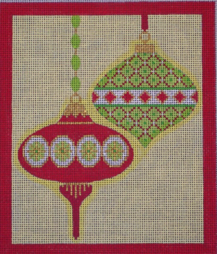 Christmas: Merry & Bright Series - 2 Ornamentss short teardrop - Red/Green