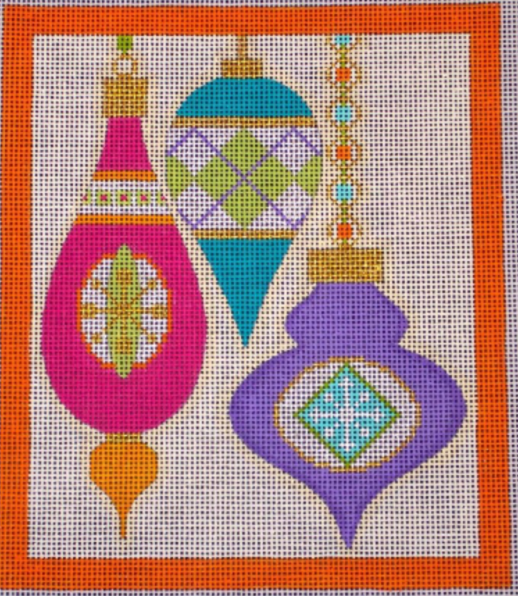 Christmas: Merry & Bright Series - 3 Ornaments Argyle - Orange Border