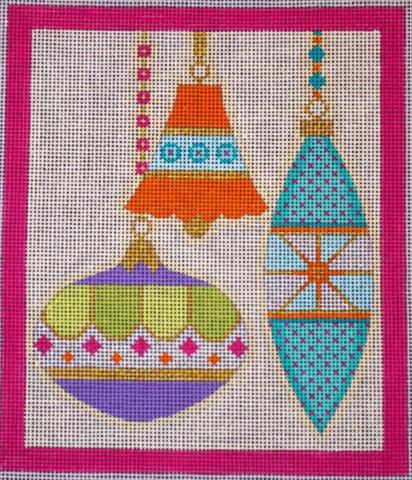 Christmas: Merry & Bright Series - 3 Ornaments Bell - Pink Border