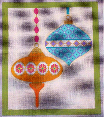 Christmas: Merry & Bright Series - 2 Ornaments short teardrop - Green Border