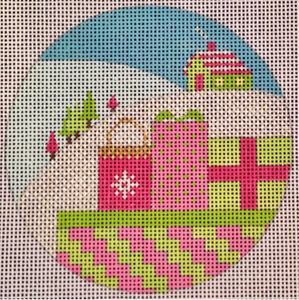 Christmas: Kringle 4" Round Ornament - Gifts Pink & Green