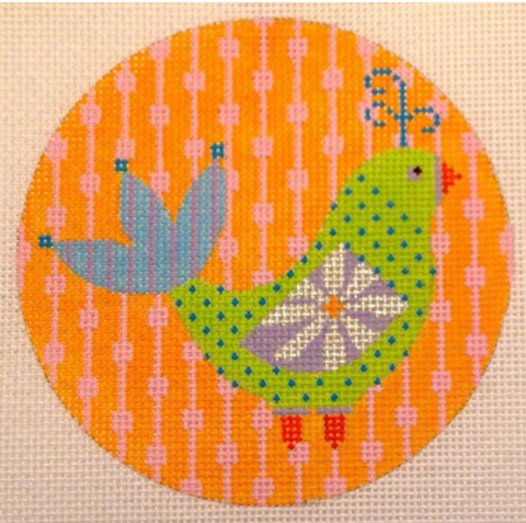 Nature: Mod Birds 4" Ornament - Green Bird on Orange