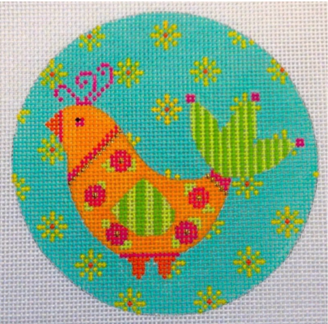 Nature: Mod Birds 4" Ornament - Orange Bird on Teal