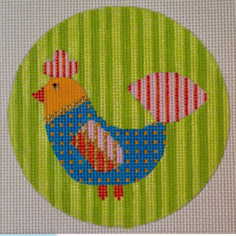 Nature: Mod Birds 4" Ornament - Teal Bird on Green Stripe