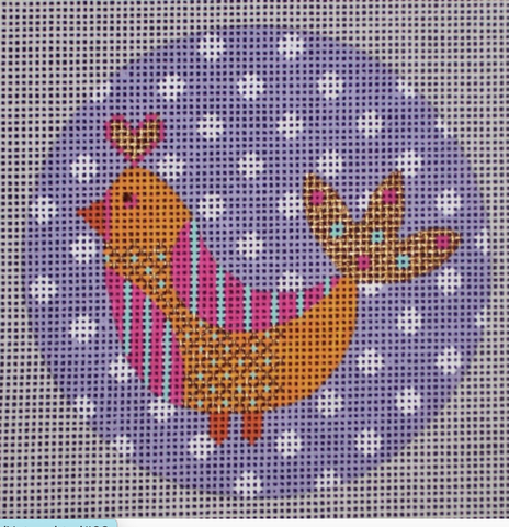 Nature: Mod Birds 4" Ornament - Orange Bird on Purple