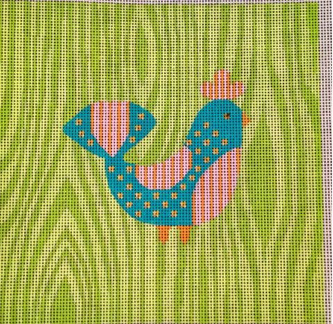 Nature: Mod Birds - Green Woodgrain Background