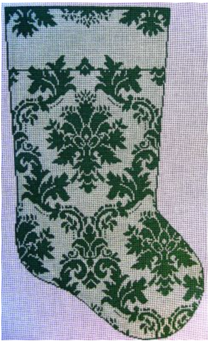 Stocking: Teri's Damask Stocking green 13ct