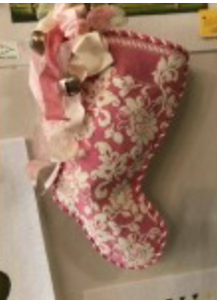 Stocking: Karen's Damask Stocking - Pink & Ivory