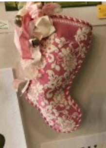 Stocking: Karen's Damask Stocking - Pink & Ivory