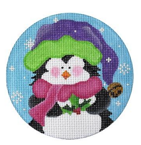 Ornament Round - Holly Penguin