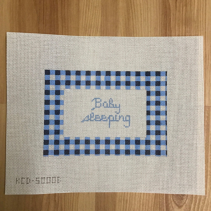 Sign: Gingham Baby Sleeping - Blue