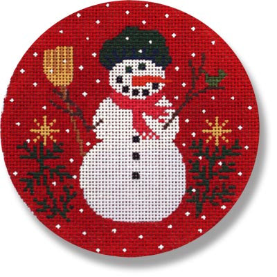 Ornament Round - Snowman on Red