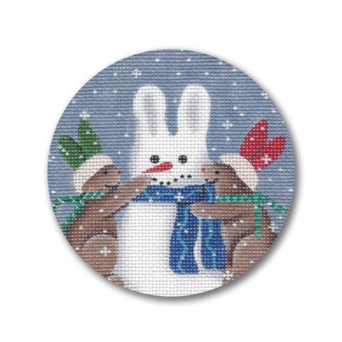 Ornament Round -   Bunnies making Snowbunny