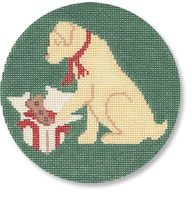 Ornament Round - Yellow Lab with Gift
