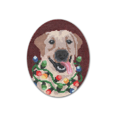 Ornament Oval - Yellow Lab with Lights