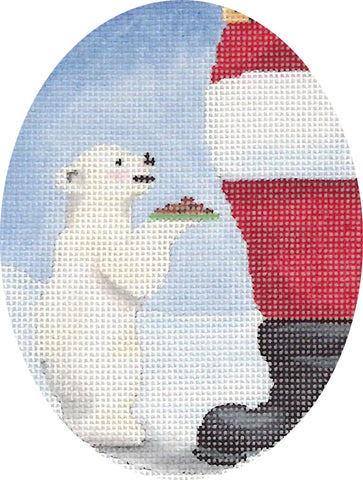 Ornament Oval -  Polar Bear Giving Cookies to Santa