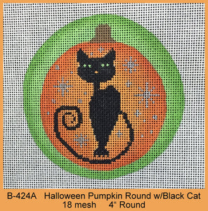 Halloween Pumpkin Round with Black Cat