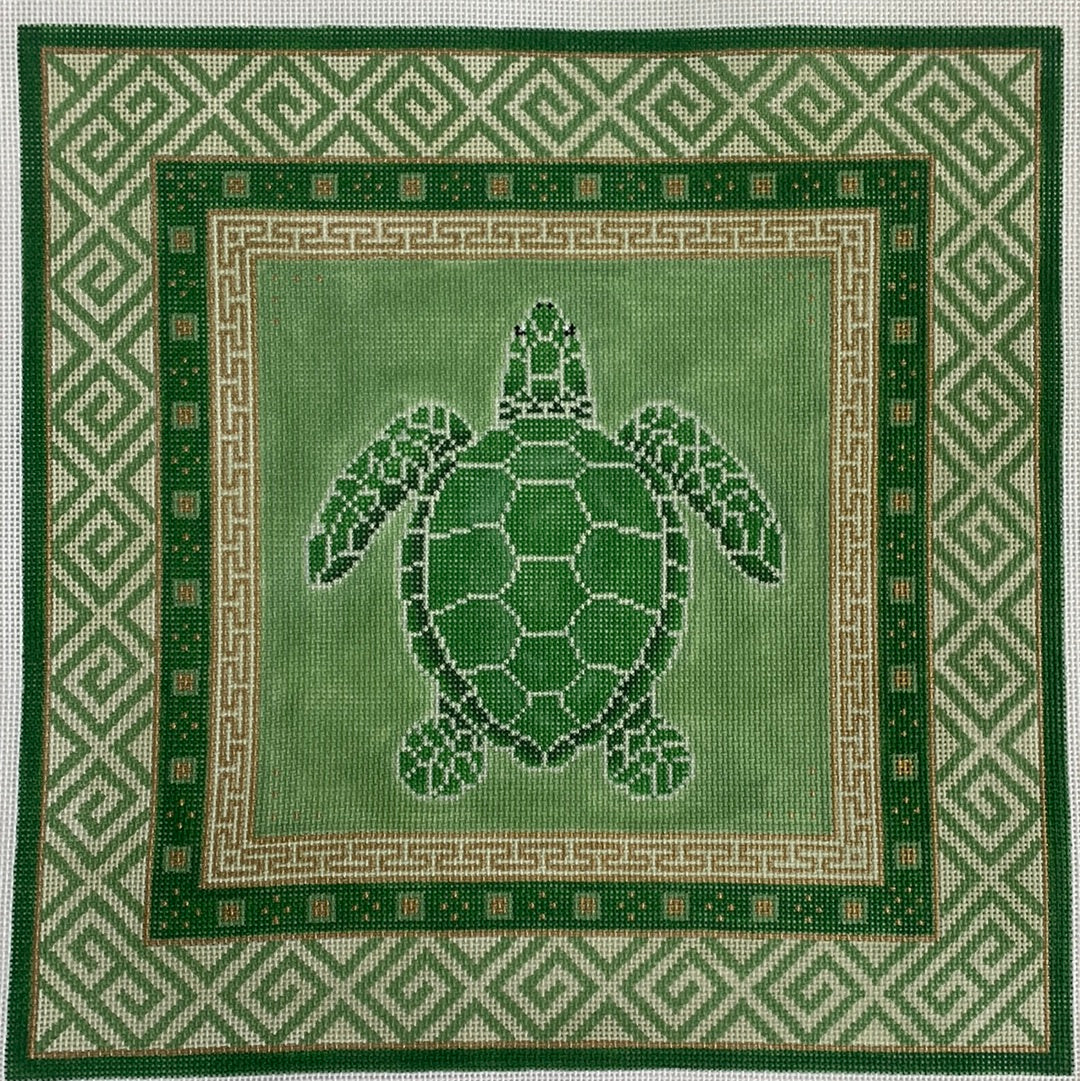 Sea Life: Turtle with Green Oriental Borders