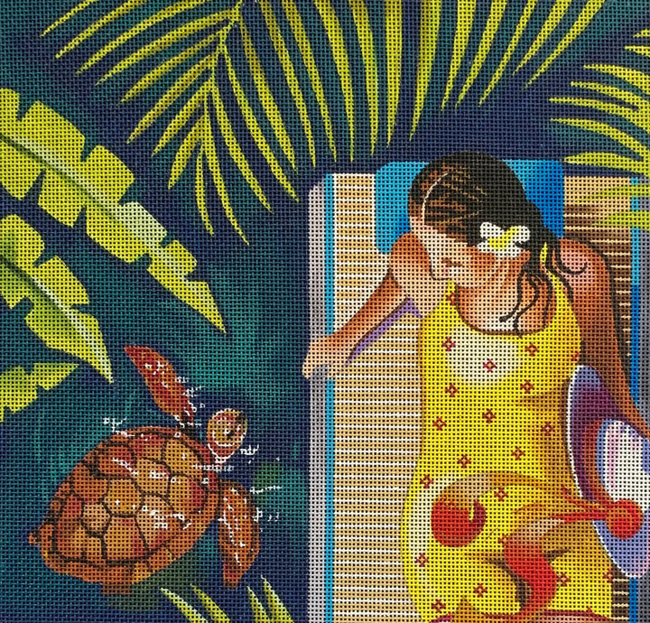 Woman watching turtle