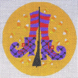 Witch Shoes with Broom - Purple - Family Arts Needlework Shop