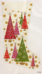 Stocking-Christmas Trees & Polka Dots