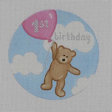 Flying High Teddy 1st B-day  Pink - Family Arts Needlework Shop
