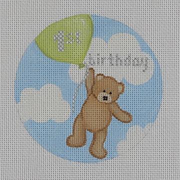 Flying High Teddy 1st B-day  Green - Family Arts Needlework Shop