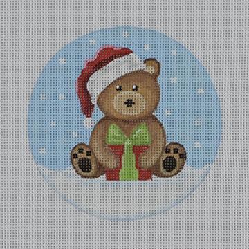 Brown Santa Bear w/Present - Family Arts Needlework Shop