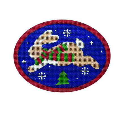 Jumping Bunny Tree, Blue Bkg - Family Arts Needlework Shop