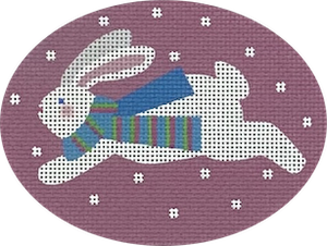 Jumping Bunny, tri colored scarf, pink background