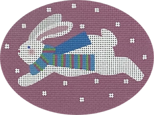 Jumping Bunny, tri colored scarf, pink background