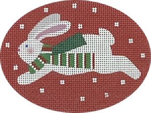 Jumping Bunny, tri colored scarf, red background