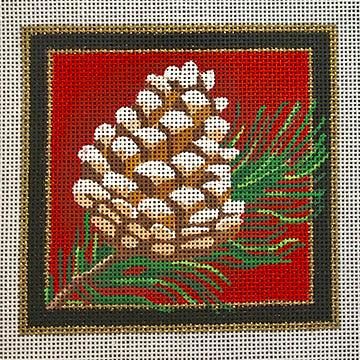 Christmas Coaster, Pine Cone - Family Arts Needlework Shop