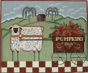 Sheep with Pumpkin Cart@Karen Cruden - Family Arts Needlework Shop