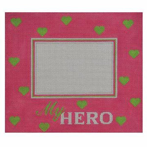 My Hero Pink w/Pink Hearts Frame - Family Arts Needlework Shop