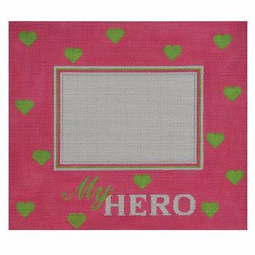 My Hero Pink w/Pink Hearts Frame - Family Arts Needlework Shop