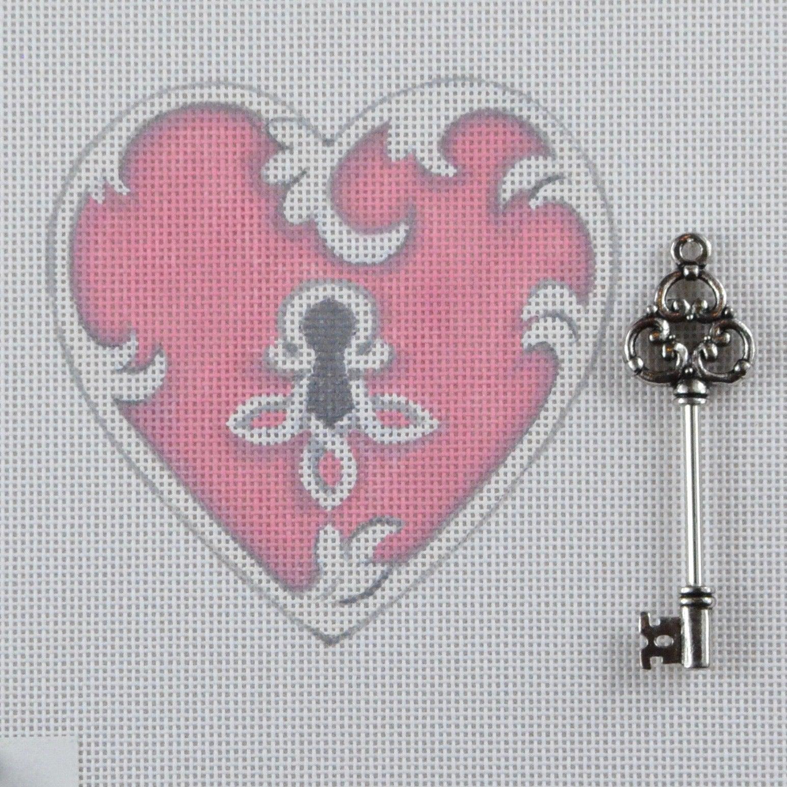 Pink Heart with Key - Family Arts Needlework Shop